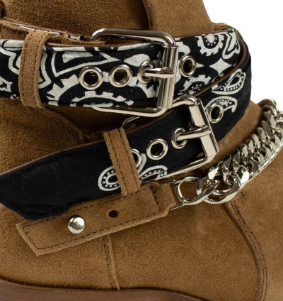 Brown Suede Bandana Buckle Ankle Boots Shoe Size 11 44