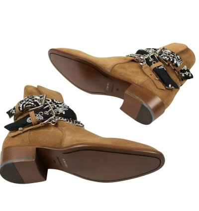 Brown Suede Bandana Buckle Ankle Boots Shoe Size 11 44