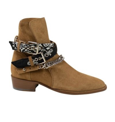 Brown Suede Bandana Buckle Ankle Boots Shoe Size 11 44