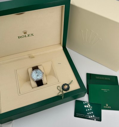 Rolex 1908 Ice Blue Dial Leather Strap M52506-0003 Ice Blue