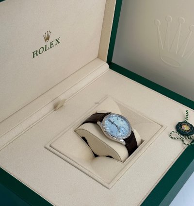 Rolex 1908 Ice Blue Dial Leather Strap M52506-0003 Ice Blue