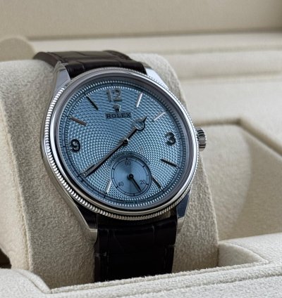 Rolex 1908 Ice Blue Dial Leather Strap Platinum