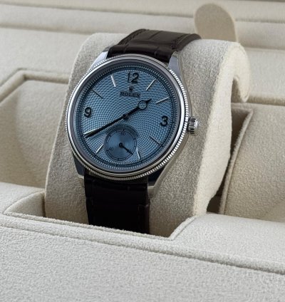 Rolex 1908 Ice Blue Dial Leather Strap Platinum