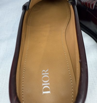 Brushed Calfskin Mens Logo Plaque Loafers 44 Red Black