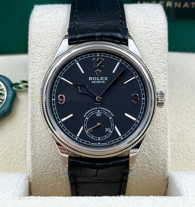 Rolex 1908 Unworn 1908 Black Dial White Gold Leather Strap 52509 Box Papers 2024