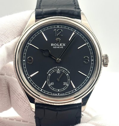 Rolex 1908 Unworn 1908 Black Dial White Gold Leather Strap 52509 Box Papers 2024