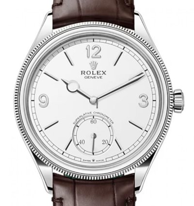 Rolex 1908 Unworn 1908 White Dial White Gold Brown Leather Strap 52509 Box Papers 2024