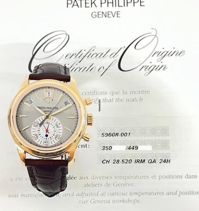 Patek Philippe Annual Calendar Chronograph 5960r-001 40mm Rose Gold With Brown Leather Watch Grey Dial 2010