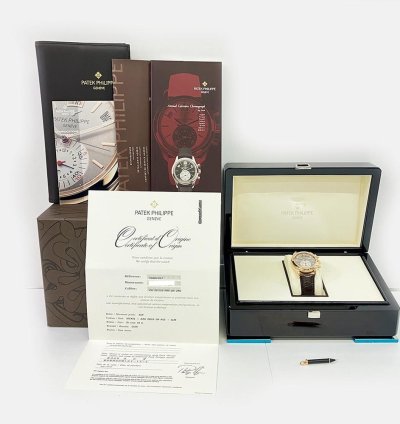 Patek Philippe Annual Calendar Chronograph 5960r-001 40mm Rose Gold With Brown Leather Watch Grey Dial 2010
