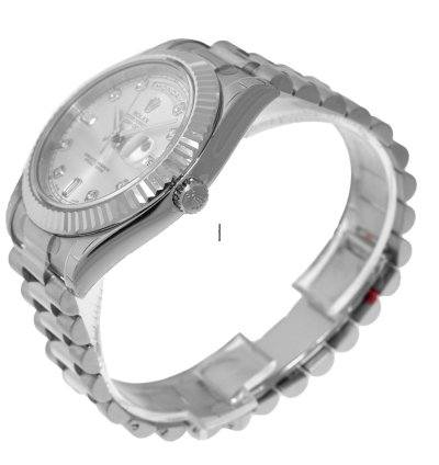 Rolex Day-date Ii 41mm New Old Stock White Gold Silver Diamond Dial Fluted Bezel 218239