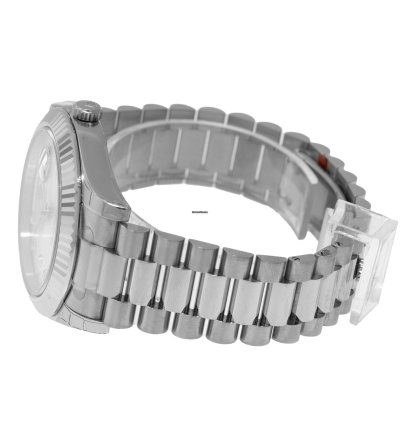 Rolex Day-date Ii 41mm New Old Stock White Gold Silver Diamond Dial Fluted Bezel 218239