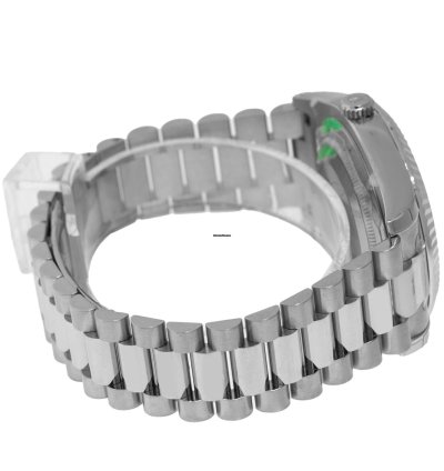 Rolex Day-date Ii 41mm New Old Stock White Gold Silver Diamond Dial Fluted Bezel 218239