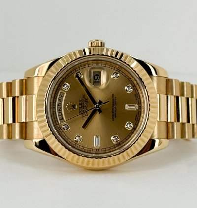 Rolex Day-date Ii 41mm Yellow Gold Fluted Bezel Champagne Diamond Dial Presidential Band