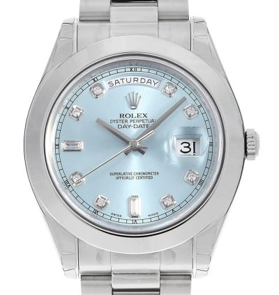 Rolex Day-date Ii 8p Diamond 2p Baguette Diamond 218206a Ice Blue Random Number Unused Mens