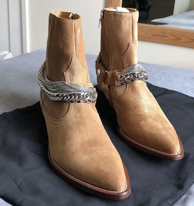 Chain Tan Suede Western Boots