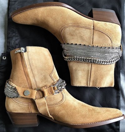 Chain Tan Suede Western Boots