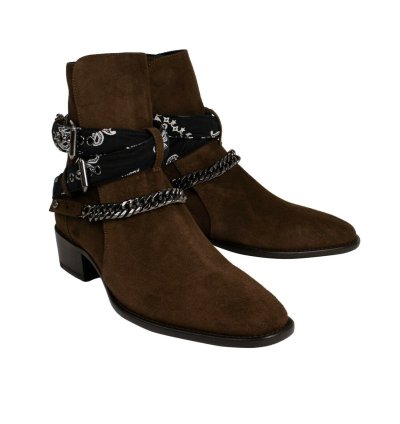 Chocolate Brown Suedebandana Buckle Ankleboots Shoe Size 12
