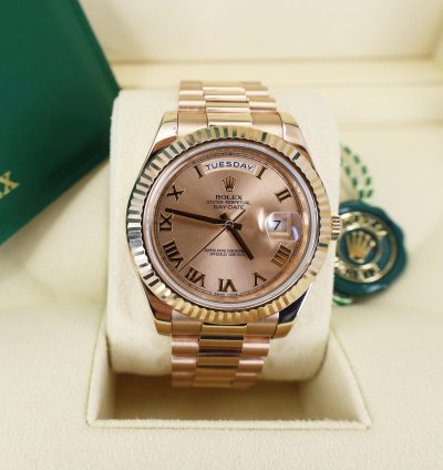 Rolex Day-date Ii Presidential 41mm Rose Gold Pink Roman Dial Presidential Bracelet 218235