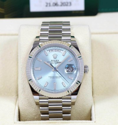 Rolex Day-date New 2023 Rolex Day-date President 228236 Platinum Ice Blue Baguette Diamond Dialday-date
