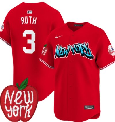 Babe Ruth Jersey 3 New York Yankees Apple Patch Vapor Premier Limited Stitched Red