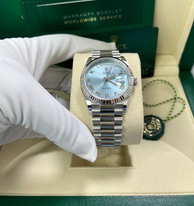 Rolex Day-date Platinum Ice Blue Roman Dial President Bracelet 128236