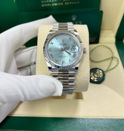 Rolex Day-date Platinum Ice Blue Roman Dial President Bracelet 128236