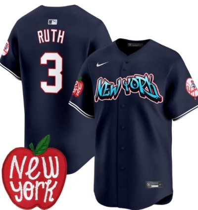 Babe Ruth Jersey 3 New York Yankees Apple Patch Vapor Premier Limited Stitched Navy