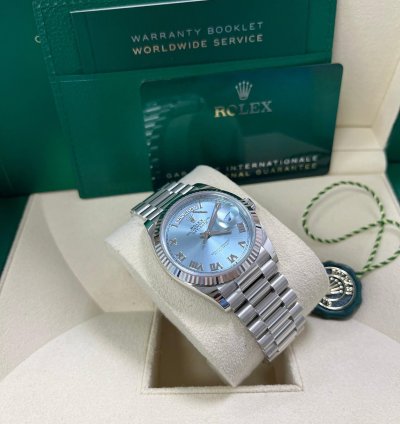 Rolex Day-date Platinum Ice Blue Roman Dial President Bracelet 128236