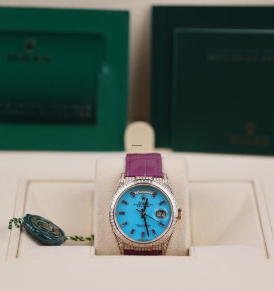 Rolex Day-date Purple Strap Blue Dial Factory Daydate Diamonds - 2023 - Lc100 - Neu Ungetragen - Fullse
