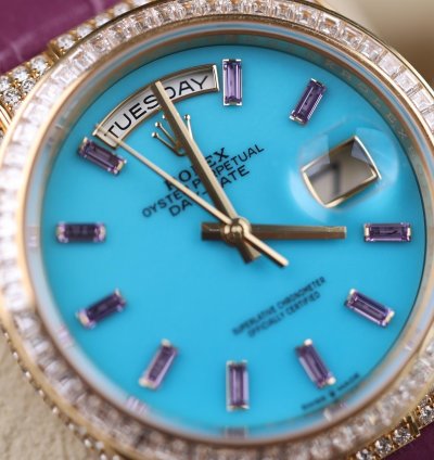 Rolex Day-date Purple Strap Blue Dial Factory Daydate Diamonds - 2023 - Lc100 - Neu Ungetragen - Fullse