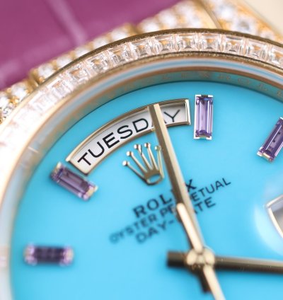 Rolex Day-date Purple Strap Blue Dial Factory Daydate Diamonds - 2023 - Lc100 - Neu Ungetragen - Fullse
