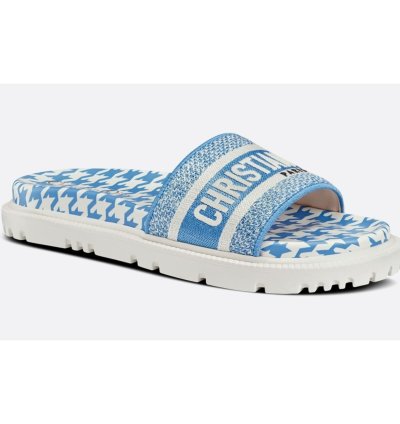 Christian Dior Dway Blue White Logo Houndstooth Slide