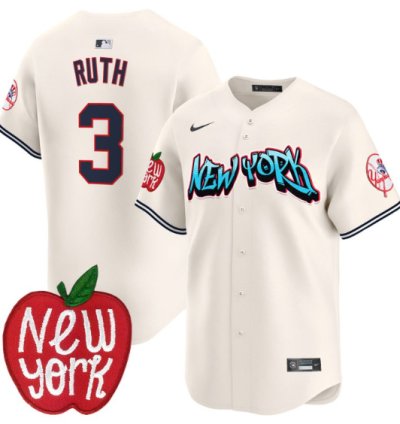 Babe Ruth Jersey 3 New York Yankees Apple Patch Vapor Premier Limited Stitched Cream