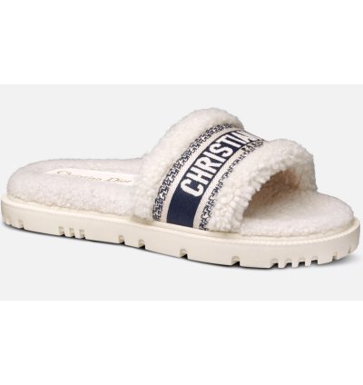 Christian Dior Dway Blue White Shearling Fur Slide