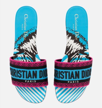 Christian Dior Dway Jungle Blue Embroidered Slide Sandal