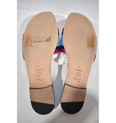 Christian Dior Dway Jungle Blue Embroidered Slide Sandal