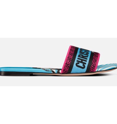 Christian Dior Dway Jungle Blue Embroidered Slide Sandal