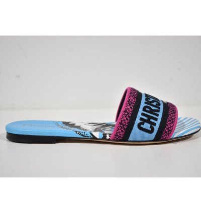 Christian Dior Dway Jungle Blue Embroidered Slide Sandal