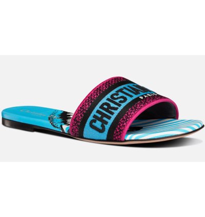 Christian Dior Dway Jungle Blue Embroidered Slide Sandal