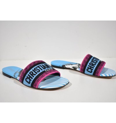 Christian Dior Dway Jungle Blue Embroidered Slide Sandal