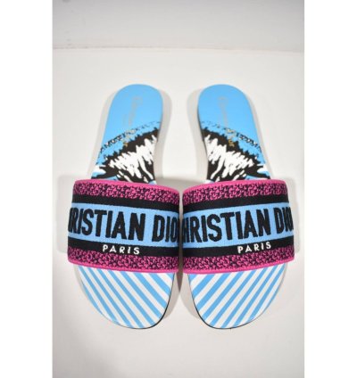 Christian Dior Dway Jungle Blue Embroidered Slide Sandal