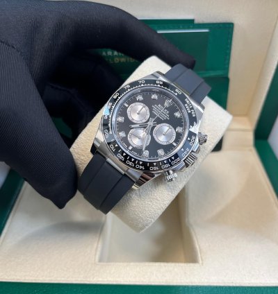 Rolex Black Cerachrom Bezel - Black And Silver Diamond Dial - Oysterflex Strap 126519ln