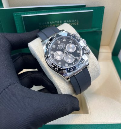 Rolex Black Cerachrom Bezel - Black And Silver Diamond Dial - Oysterflex Strap 126519ln