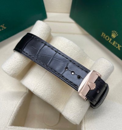 Rolex Cellini Moonphase New Cellini Moonphase 18k Rose Gold 39mm White Dial On Black Leather Strap