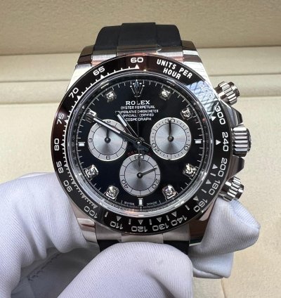 Rolex Daytona 2025 New Daytona White Gold Black Diamond Oysterflex
