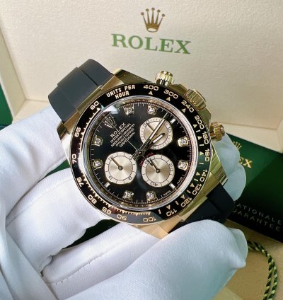 Rolex Daytona 2025 New Daytona Yellow Gold Black Diamond Oysterflex
