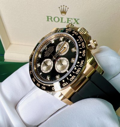 Rolex Daytona 2025 New Daytona Yellow Gold Black Diamond Oysterflex