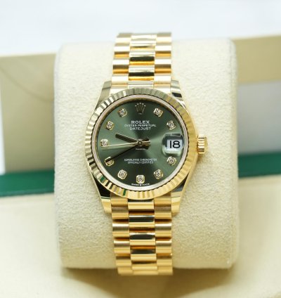 Rolex Datejust 31 2024 Yellow Gold Datejust 31 Factory Green Diamond Dial Unworn Box Papers 278278
