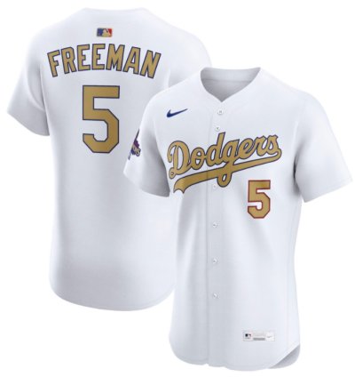 Freddie Freeman 5 Los Angeles Dodgers 2025 Gold Collection Elite Men Jersey - White