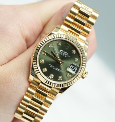 Rolex Datejust 31 2024 Yellow Gold Datejust 31 Factory Green Diamond Dial Unworn Box Papers 278278